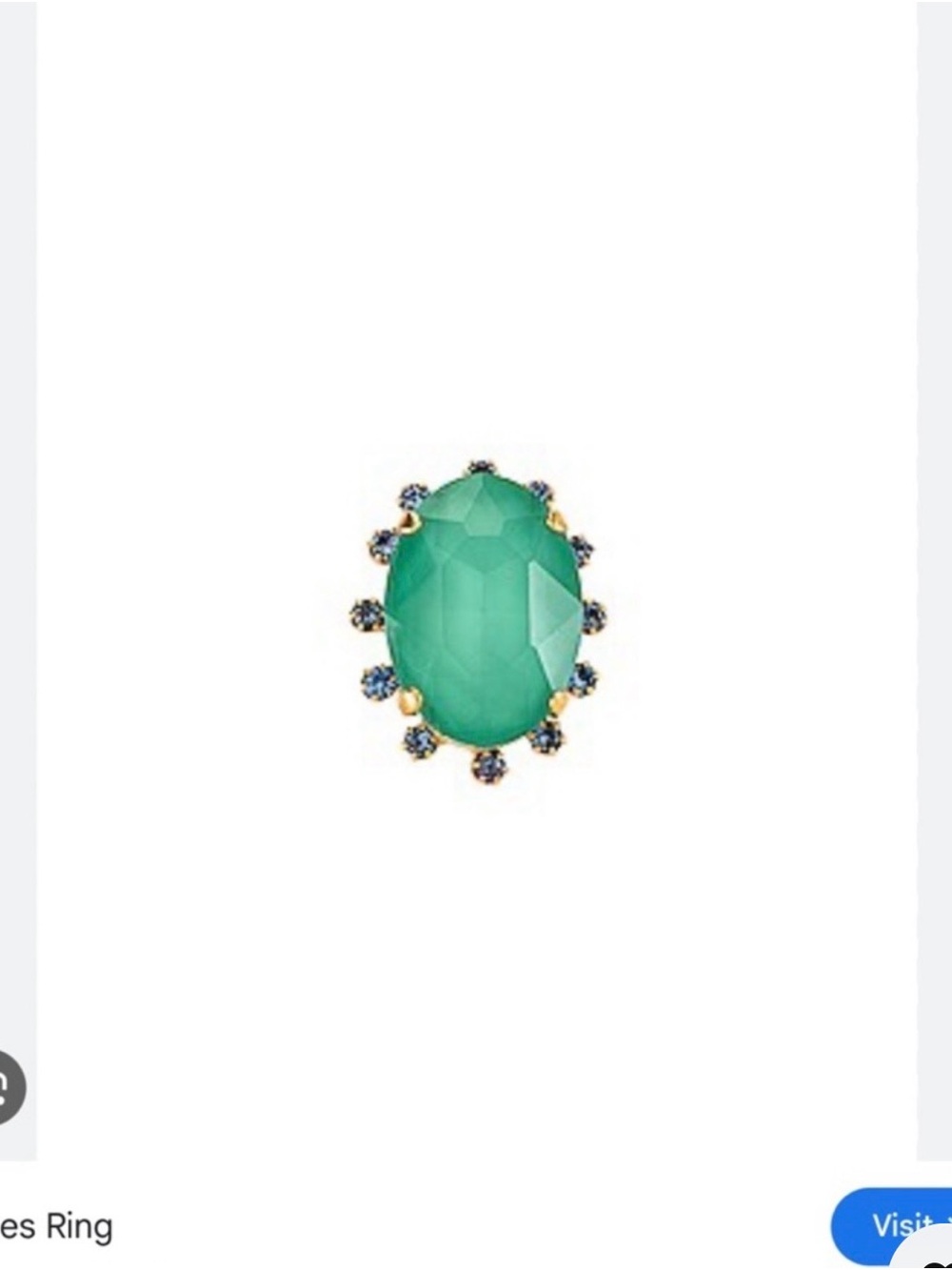 Gold-Tone Ring with Green Oval Gem and Blue Accents - Women Jewelry